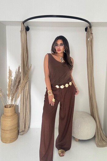 Sohotique By P Drawstring Waist Elastic Krinkle Trousers Bitter Brown