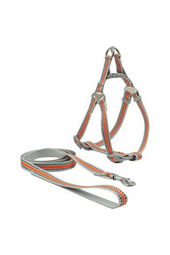 Mcdobexy reflective harness and leash set, nylon/plastic/metal, orange, S