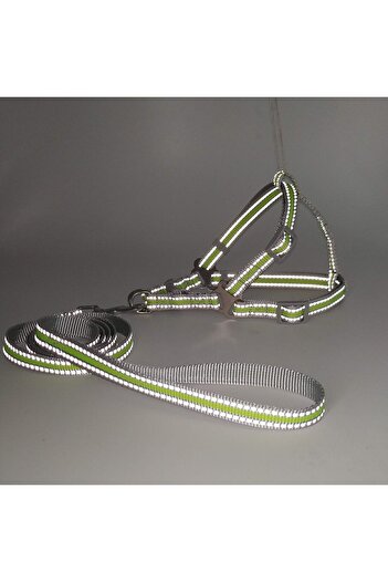 Mcdobexy reflective harness and leash set, nylon/plastic/metal, green, S