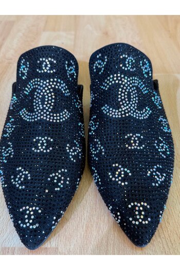 Yeşilmoda Slippers Women's Summer Stylish and Elegant Casual Stone Open Back 3 cm Heel Black Synthetic Leather