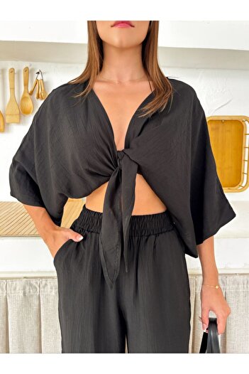ZF BUTİK Tie-Up Detailed Crop Trousers Set