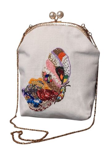 Uretti - Sefa 4419 1595 Handmade Butterfly Pattern Embroidered Burs Closure Shoulder Bag