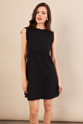 Cool & Sexy Women's Black Lined Mini Linen Dress Ayd415