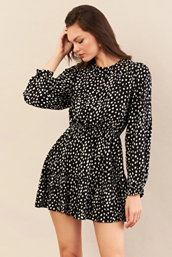 Cool & Sexy Women's Black-Ecru Backless Polka Dot Mini Dress Bty107