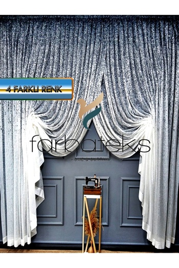 farbateks Top Colored Navy Blue Sprinkled Theater Double Breasted Tulle Curtain
