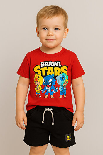 Uğur bebe Brawl Stars Patterned 100% Cotton Boy Shorts Suit with Pocket and Laces 3-4 Years