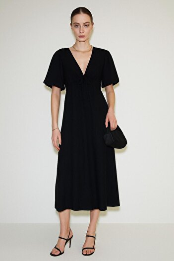 HAKKE Double-Breasted tie-up short sleeve muslin dress