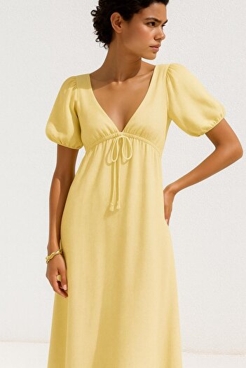 HAKKE Double-Breasted tie-up short sleeve muslin dress