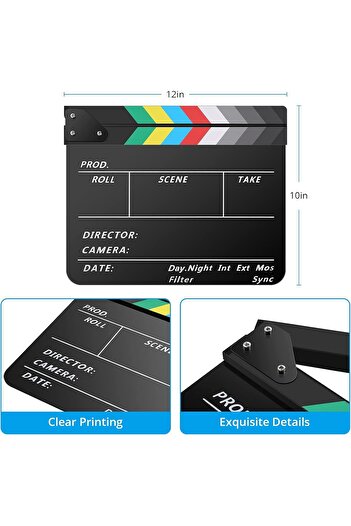 Wownect Acrylic Film Clapper Board -11 x 9in | Film Slate Clapperboard Movie Theater Decor Clapboard | Black