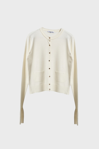 its basic Women's Bone Color W5-101 Flounced Sleeve Buttoned Viscose Blended Knitwear Cardigan with Front Pockets