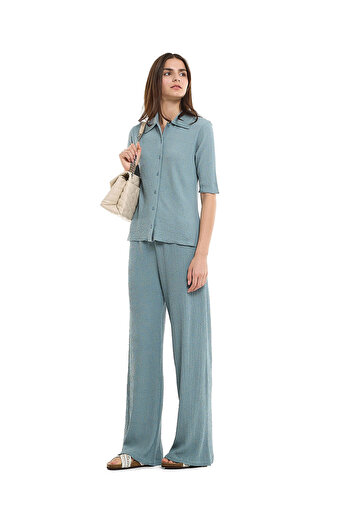 R&B Textured Wide Leg Pants with Elastic Waist