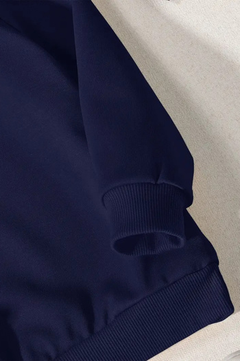 VBSVİBES Unisex Navy Blue Παιδικό φούτερ με λαιμόκοψη – Καρό γάτα, χοντρό ύφασμα με στάμπα