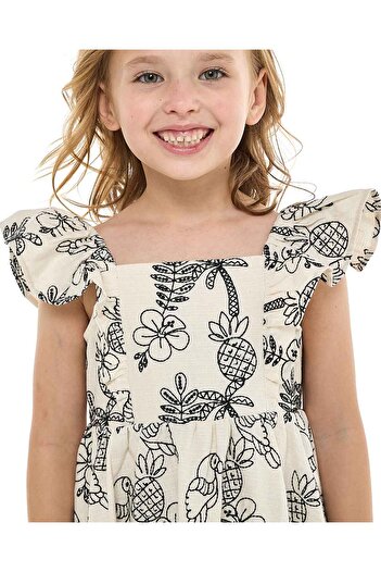 R&B Printed Dress with Square Neck and Flutter Sleeves