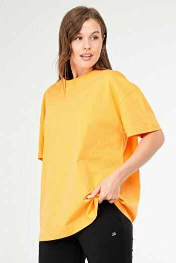 speedlife Orange Oversize Basic 100% Cotton Crew Neck Short Sleeve Women's T-Shirt Sf0756