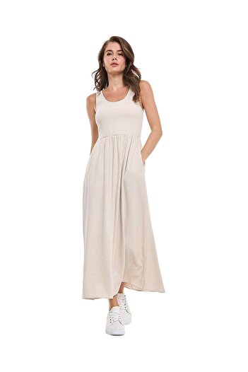 R&B Smocked Sleeveless Dress with Scoop Neck