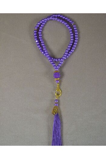 Bilenler Vavlı 99 Pearl Prayer Beads – Colorful Beaded Prayer Beads with Stylish Tassels Purple 5 Pieces
