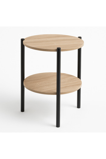TSUMAB Modern 2-Tier Round Wooden Side Table – Oak Finish