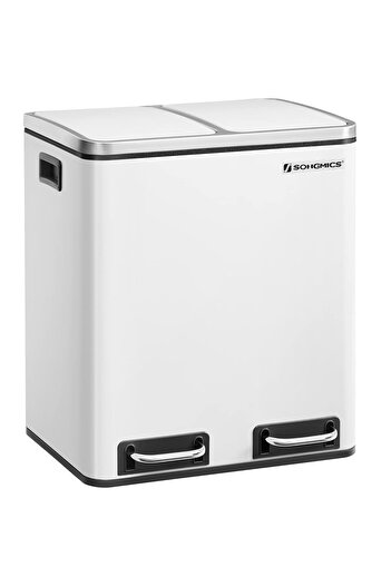 SONGMICS Cos de gunoi din inox cu 2 compartimente colectare selectiva, 2x15litri, alb
