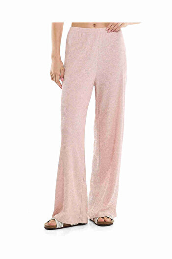 R&B Textured Wide Leg Pants with Elastic Waist