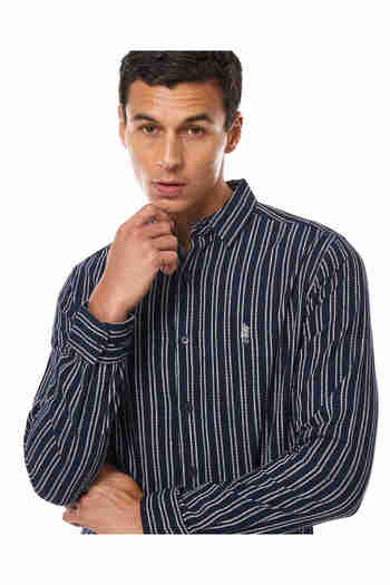 R&B Striped Shirt with Classic Collar and Long Sleeves