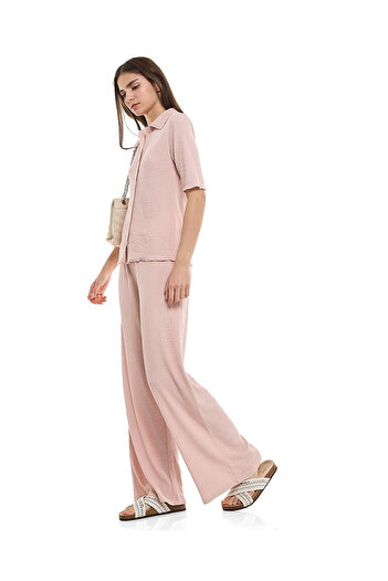 R&B Textured Wide Leg Pants with Elastic Waist