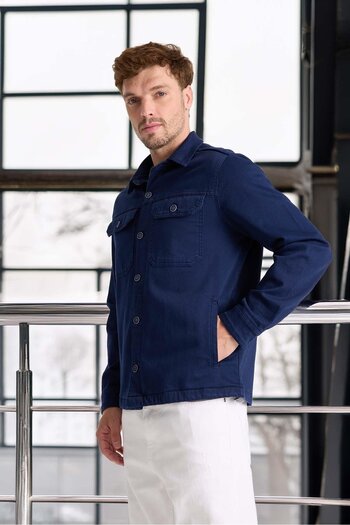 Valiberta Brad Gabardine Fabric Men's Jacket with Side Pockets - Navy Blue