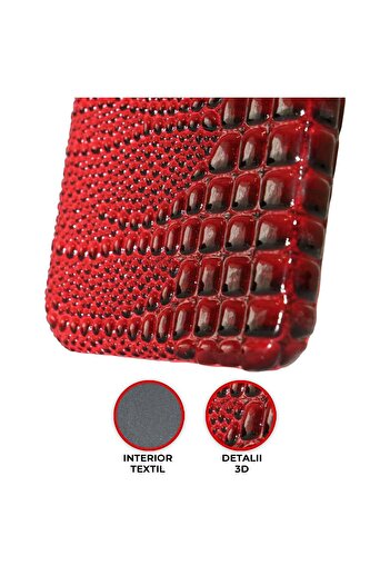 Timebox Protective Case, Compatible with Apple iPhone 12, Microfiber Inside, Snakeskin Style, Red