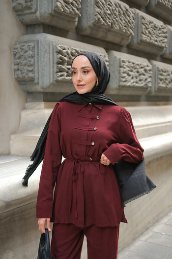 LOCCO Women's Button Detail Suit Burgundy