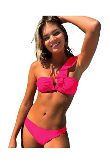 Mixbo - Two-Piece Swimsuit, One Shoulder, Pink, Size M