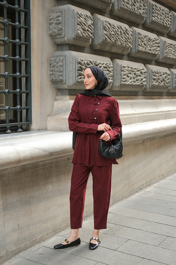 LOCCO Women's Button Detail Suit Burgundy