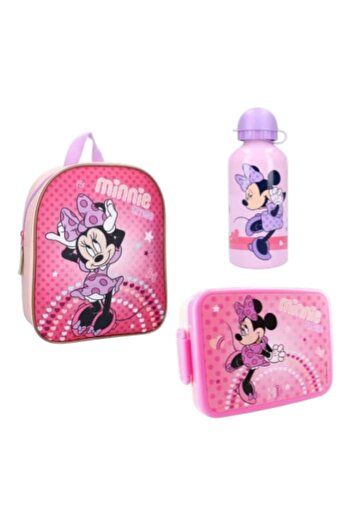 Minnie Mouse Children's backpack set, 29x22x9 cm, 500 ml water bottle and 16x13x5 cm sandwich box, Minnie Mouse
