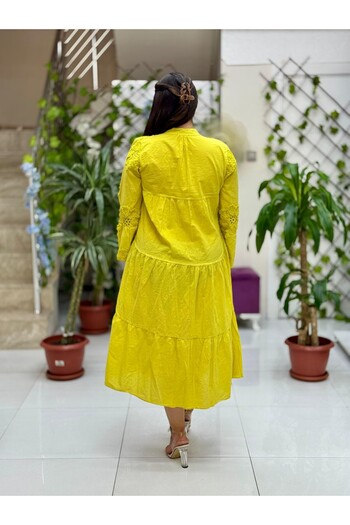 Punta Otantik Pt54830 Front Button Embroidered Judge Collar Coton Italian Dress Lemon