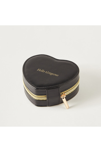 Syloon Heart-Shaped 3-Compartment Jewellery Organizer with Zip Closure - 12x11x5 cms