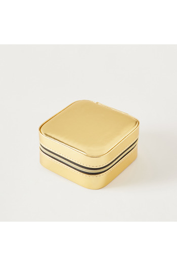 Syloon Solid Square Jewellery Box with Zip Closure - 10x10x5 cms