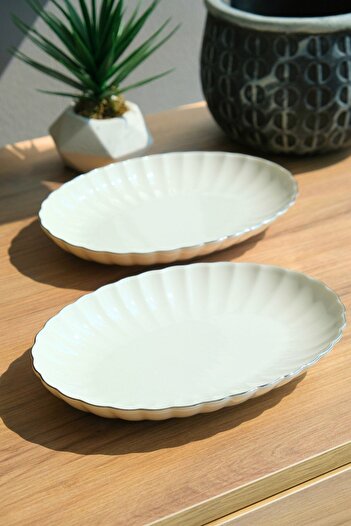 Kütahya Porselen Bone Luz Platinum Mesh Boat Plate 27X19Cm Bnlzf28Ky220 2 Pcs