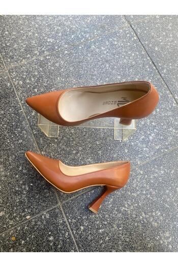 Aysun Ayakkabı Brown Outer Material Skin Leather Goblet Heels Very Elegant Sitiletto Shoes