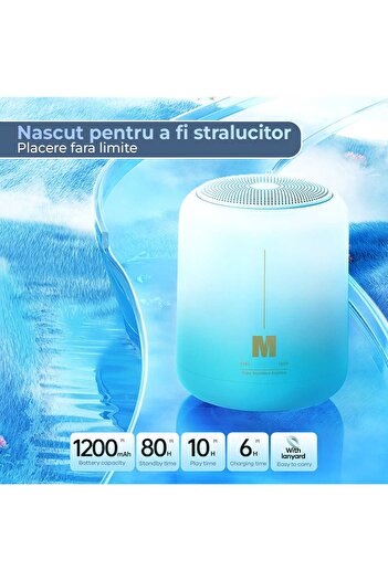Timebox Boxă portabilă cu lumini RGB, Bluetooth, sunet surround 360, 1200 mAh, rezistentă la apă cu inel de prindere.