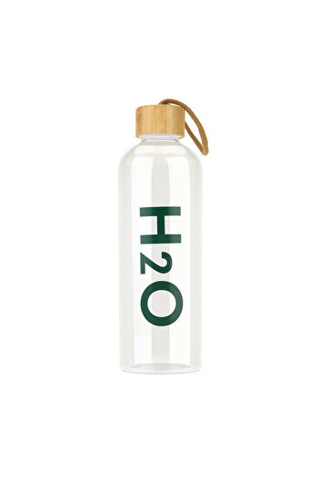 MATMEL H2O Glass Flask with Bamboo Lid with Case - Transparent / Light Brown - 600 ml