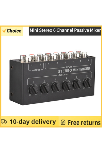Choice black Mini Stereo 6 Channel Passive Mixer RCA Portable Audio Mixer 6 In 2 Out Stereo Distributor Vol