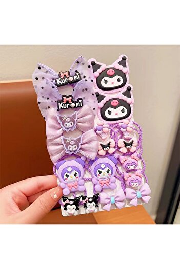 Choice A Kawaii 18 pcs/set kawaii Kuromi stretch bow headband kids double ponytail belt hair accessories s.