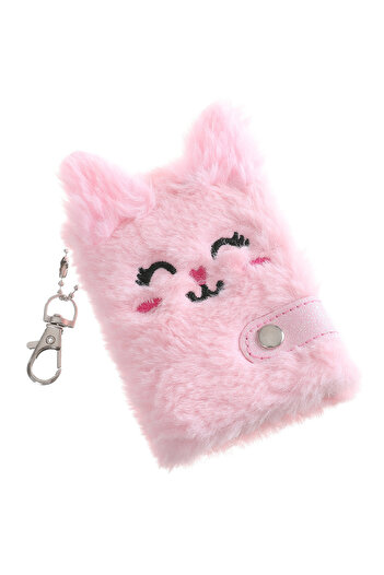 Choice pink 1Pcs Cartoon Plush Pocket Notebook Blank Thicken Inner Paper with Keychain Mini Plush Cat Writi