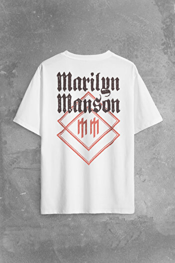 Kendim Seçtim Λευκό μπλουζάκι υπερμεγέθη Marilyn Manson Logo Rock Metal Music Μπλουζάκι με στάμπα