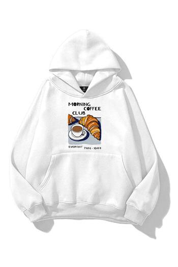 Trendiz Unisex Morning Coffee Club Sweatshirt White