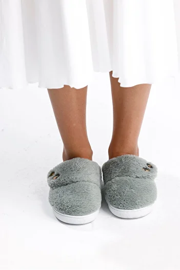 NOVİNS Women's Plush Button Detailed Comfortable Flexible Soled Washable House Slippers Dowry Slippers
