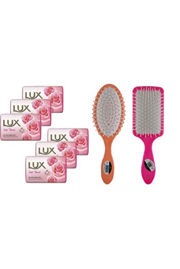 LUX Soap 80Gr Soft Touch 6 Pieces Hair Blow Dryer Brush Colorful Oval Hair Brush Comb 1+1 Pieces