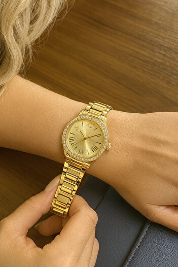 LOOQ New Model Women's Wristwatch with Zircon Stone Detail and Roman Numerals