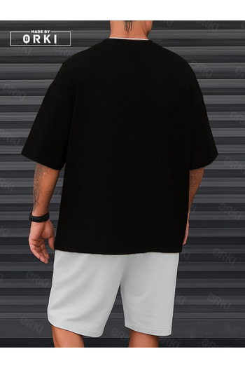 EFFRENATU Orki Trust Issue – Oversize Men's Streetwear Black T-Shirt & White Shorts Set