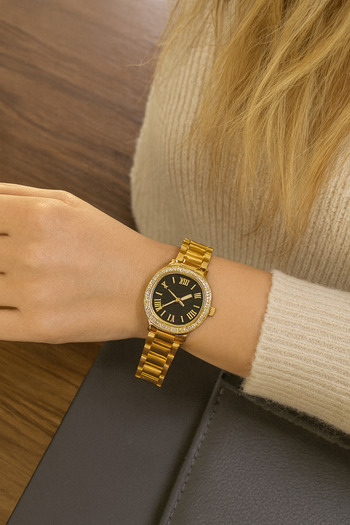 LOOQ New Model Women's Wristwatch with Zircon Stone Detail and Roman Numerals