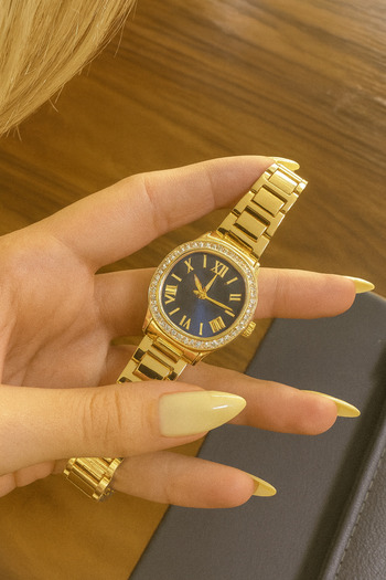 LOOQ New Model Women's Wristwatch with Zircon Stone Detail and Roman Numerals