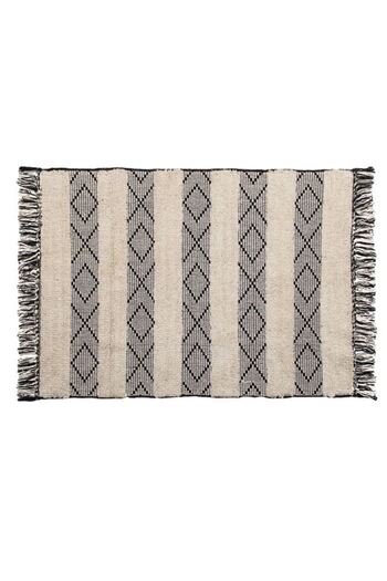 Davida Dreams Decorative winter rug, beige-black cotton with stripes and fringes, 110 x 80 cm